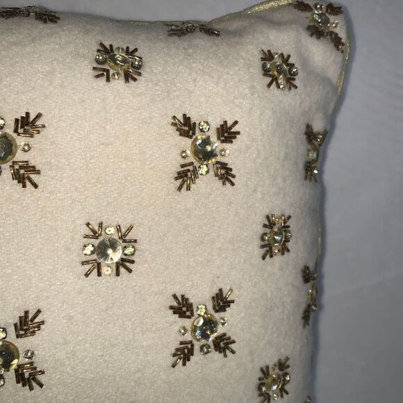 Real lambs wool diamante encrusted accent pillows cream gold 14 x 12 inches - Picture 8 of 10